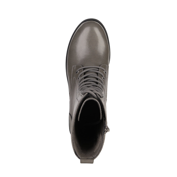 Mid Calf Chunky Lace Up Boots - GREY PU - 3